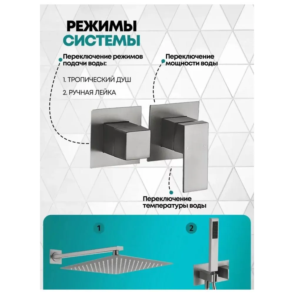 Душевая система встраиваемая (без излива) Grocenberg GB5080NK, никель