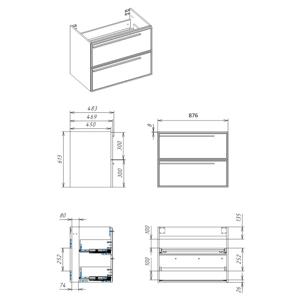 Тумба под раковину подвесная La Fenice Elba TWIN FNC-01-ELB-BG-90-2, синяя