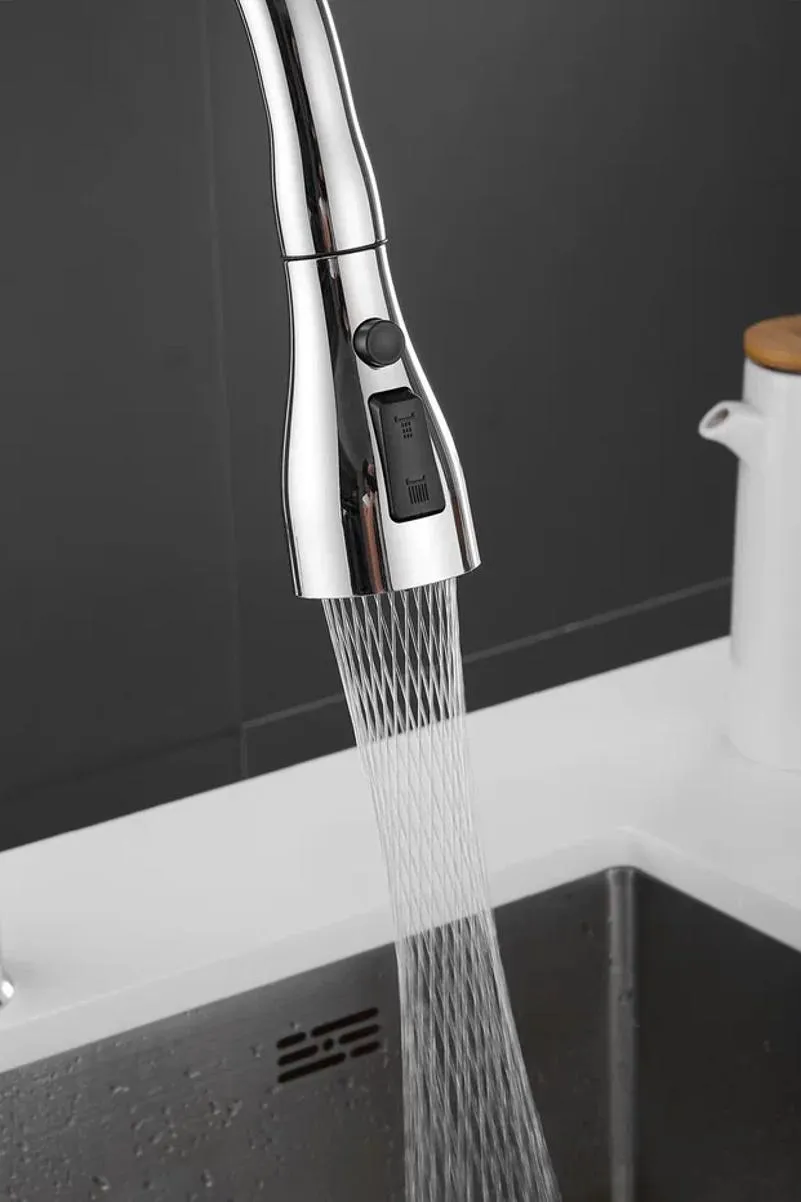 Смеситель для кухни с выдвижным изливом Shevanik S163, хром