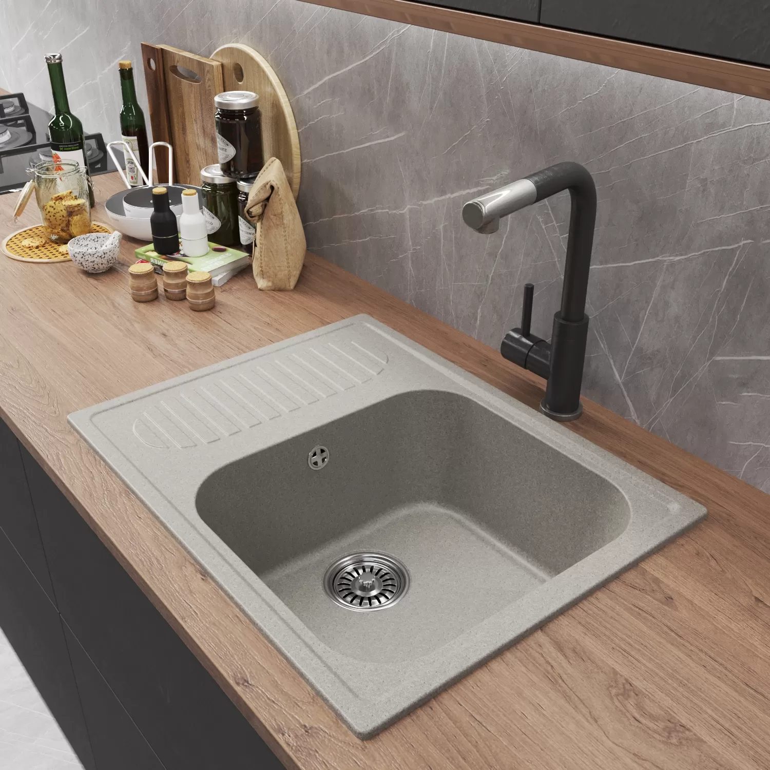 Мойка MIXLINE ML-GM18 с крылом  серая (310) 640*490*190мм NEW (551972)