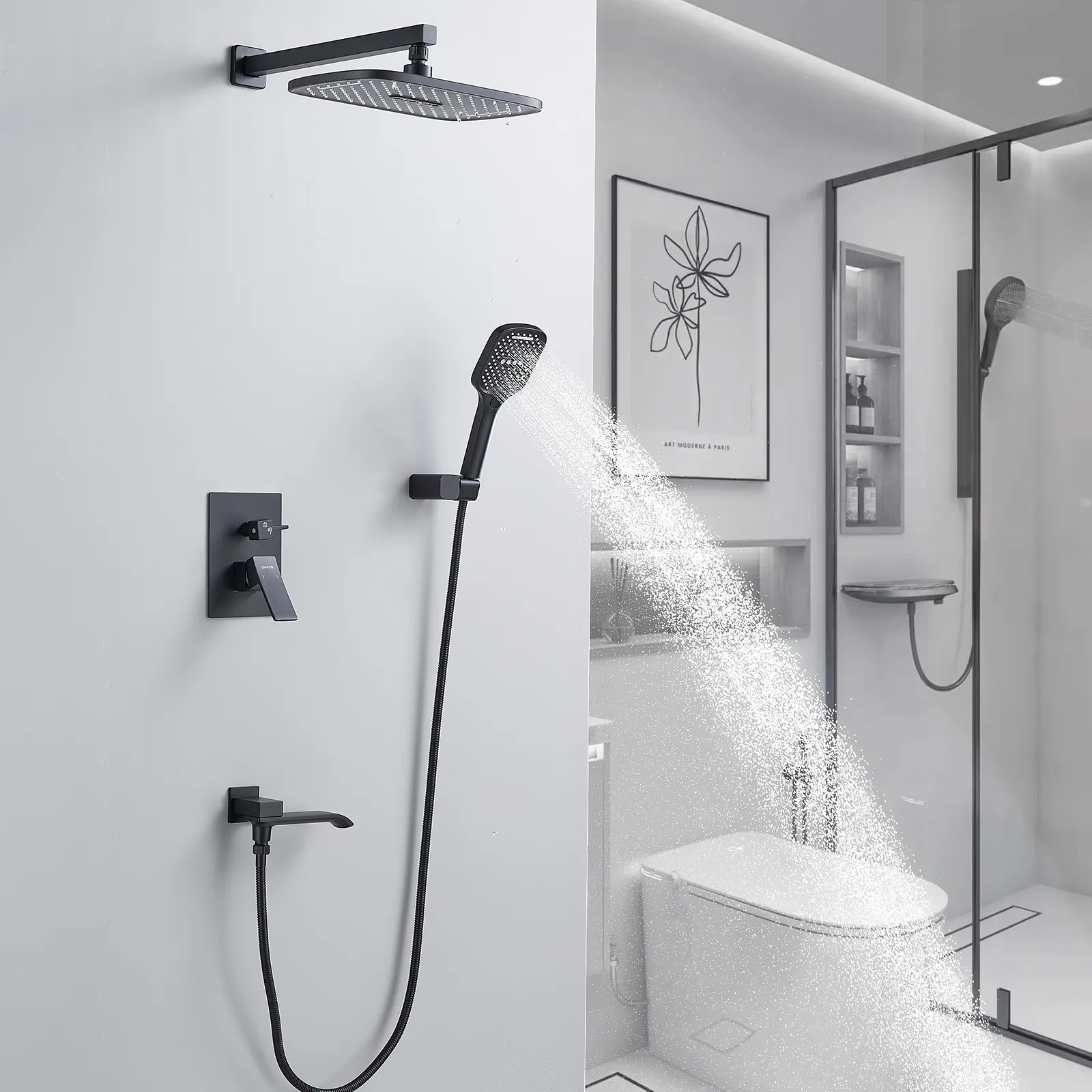 Душевая система встраиваемая Shevanik S4035H, черный
