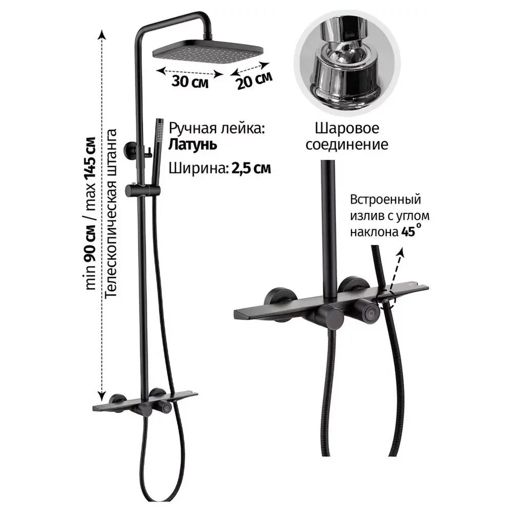 Душевая система с термостатом Grocenberg GB7038BL, черный