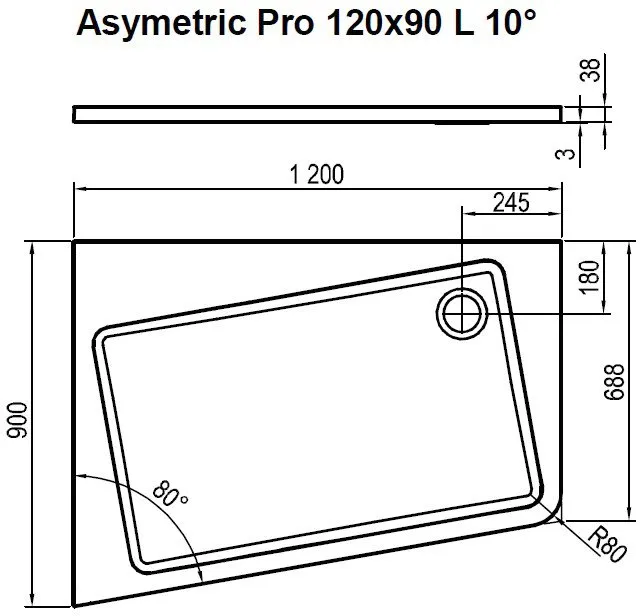 Душевой поддон Ravak Asymetric Pro 10° L 120x90 XA25G70101L левый