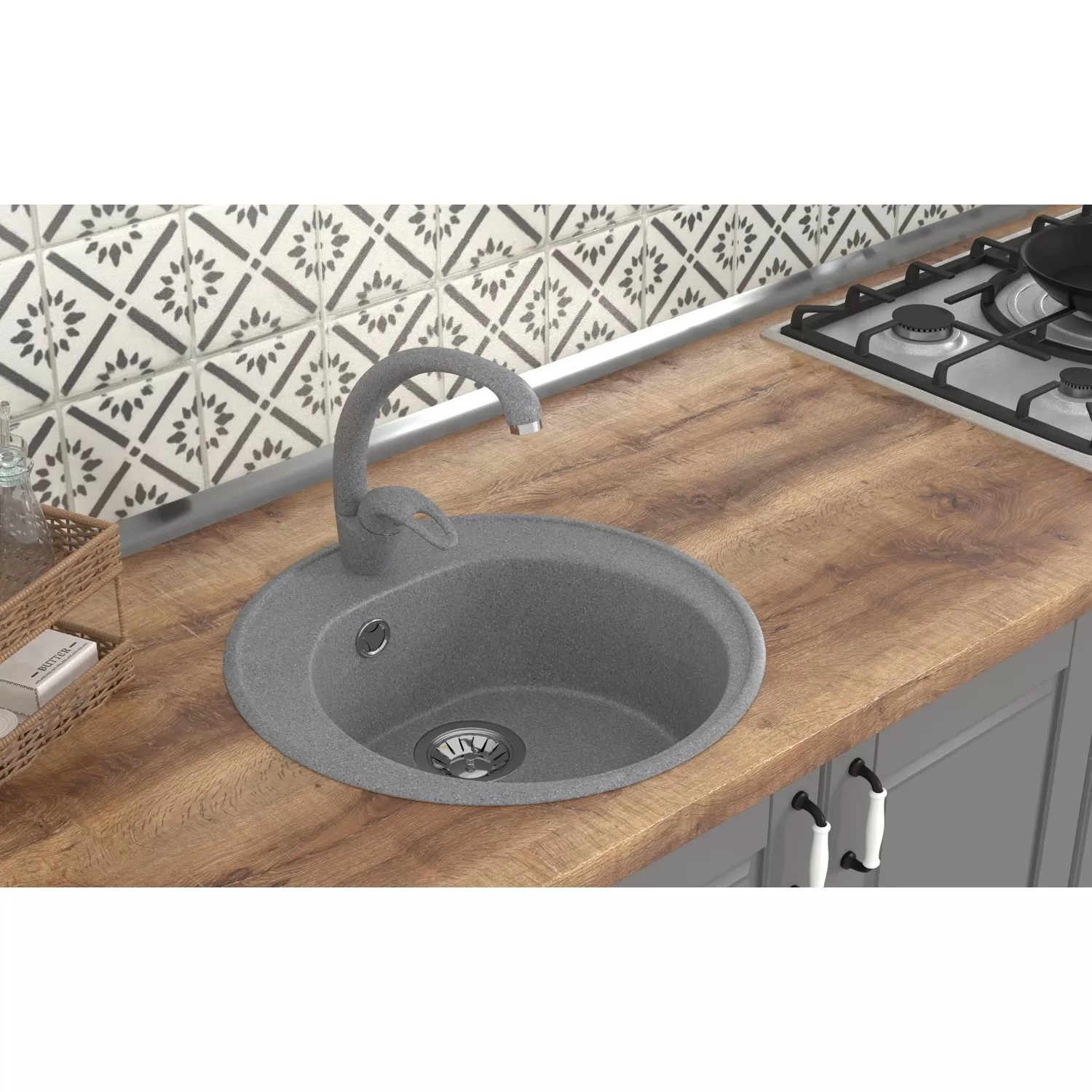 Мойкa MIXLINE ML-GMS02 СТАНДАРТ круглая, темно-серый, 505мм (глуб. чаши 165) (551092)
