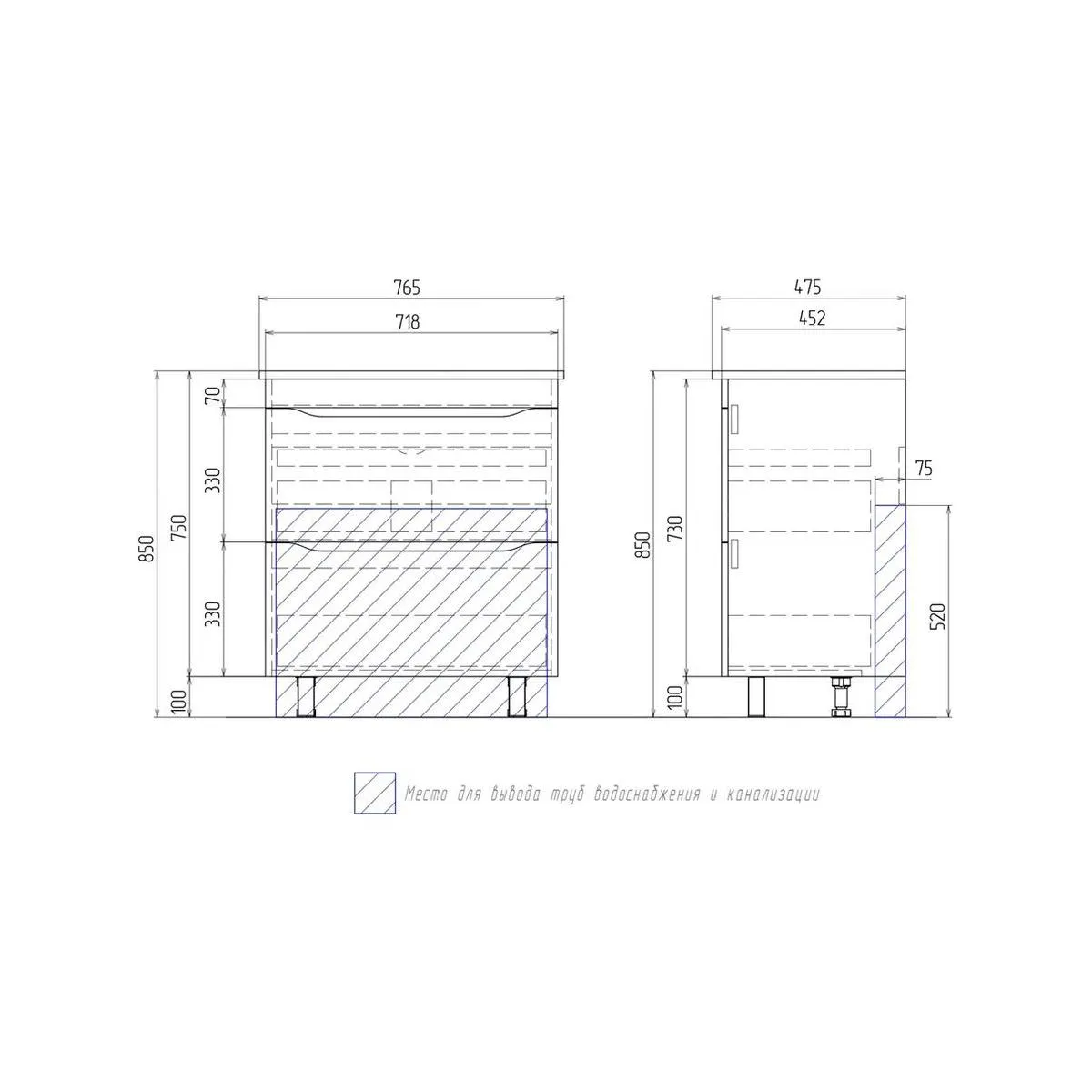 Тумба с раковиной напольная VIGO Grani tn.GRI.OSK.75.2Y дуб золотой, 75 см
