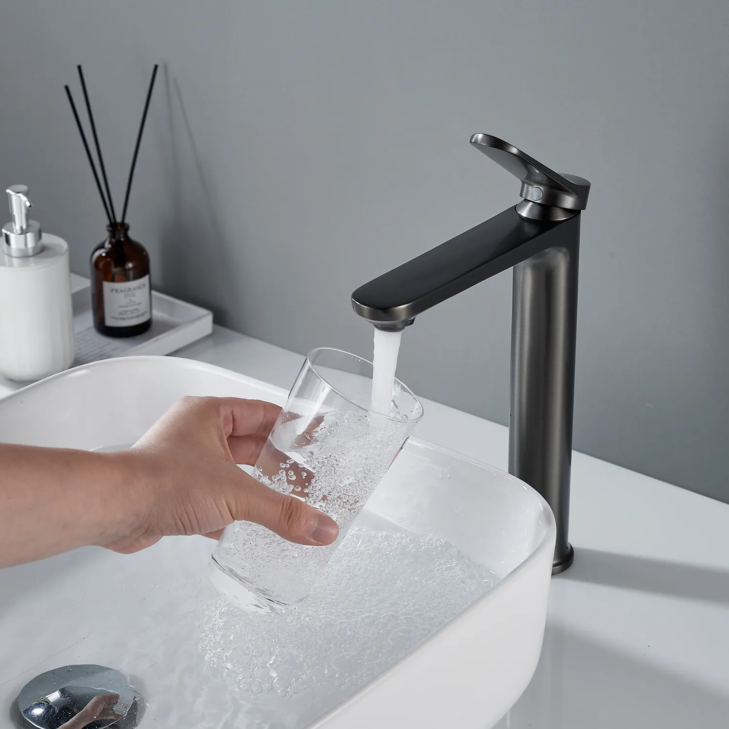 Смеситель для раковины высокий Shevanik S4311T, оружейная сталь