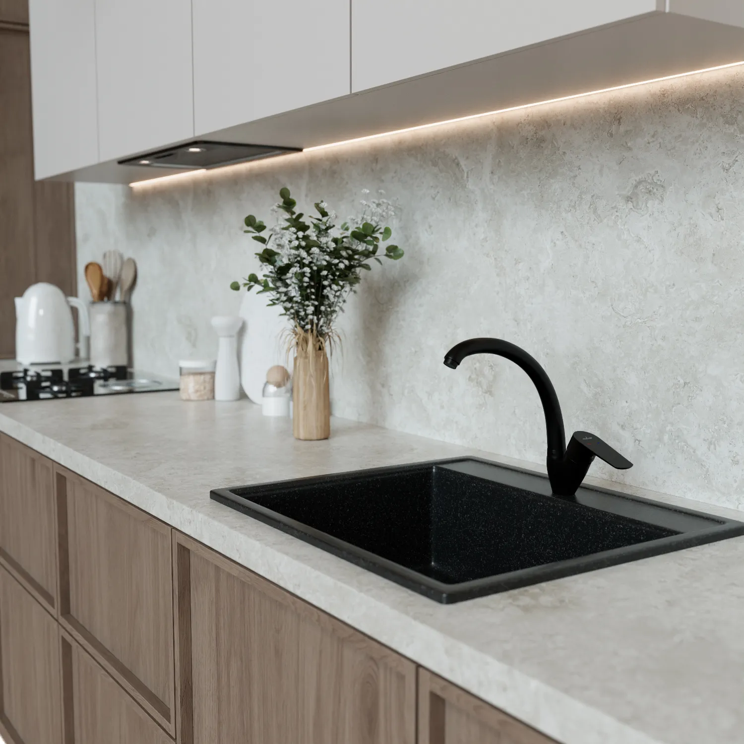 Смеситель для кухни 35k MIXLINE МЛ14-031(ML14-031BL)выс.излив б/отв бок.п/гайку ЧЕРНЫЙ(без подводки) (556612)