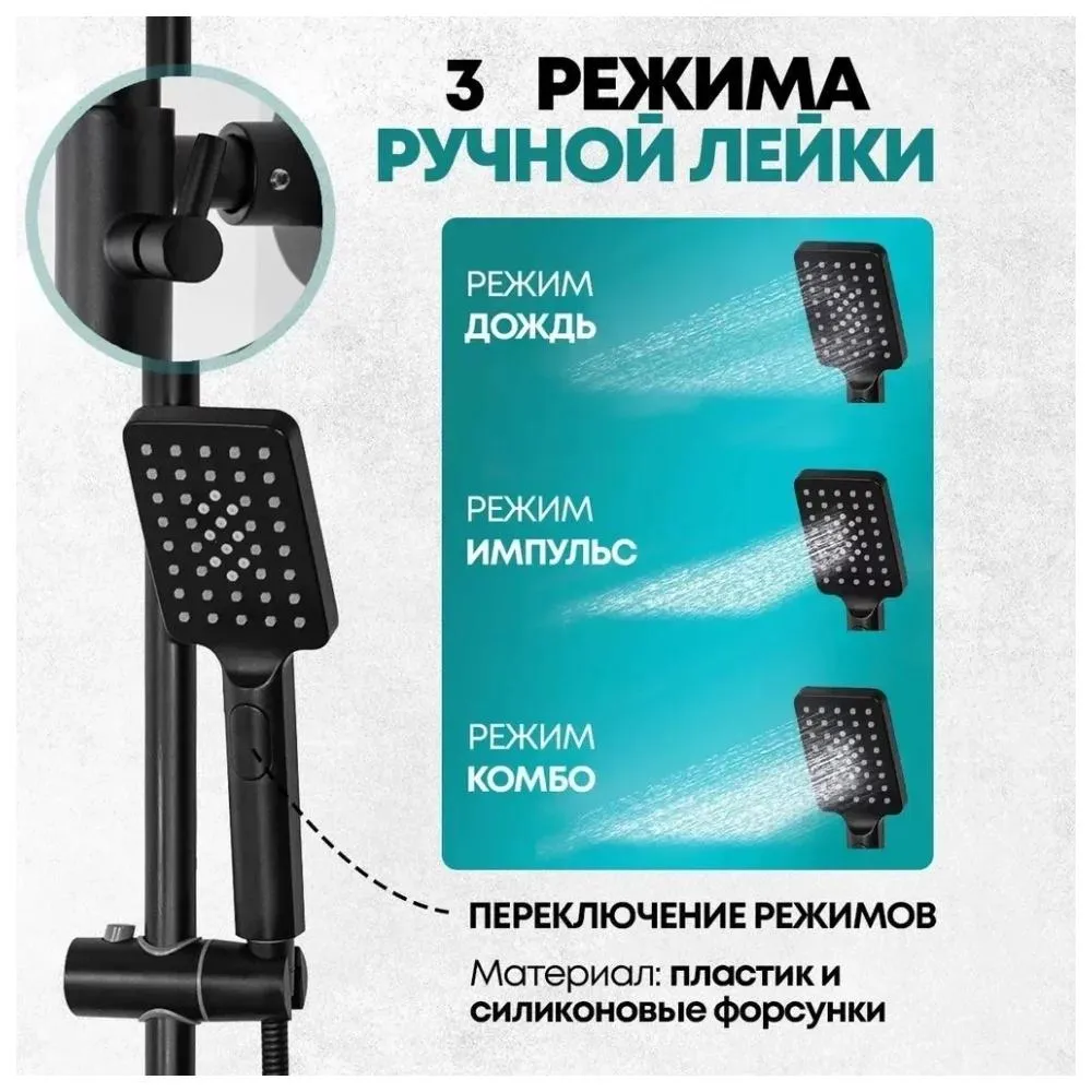 Душевая система с термостатом Grocenberg GB7005BL, черный