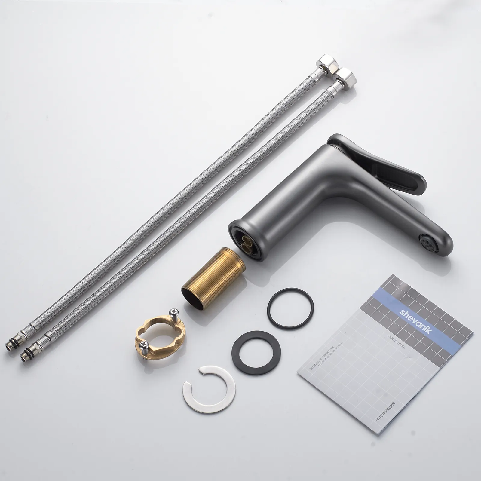 Смеситель для раковины Shevanik S4701T, оружейная сталь