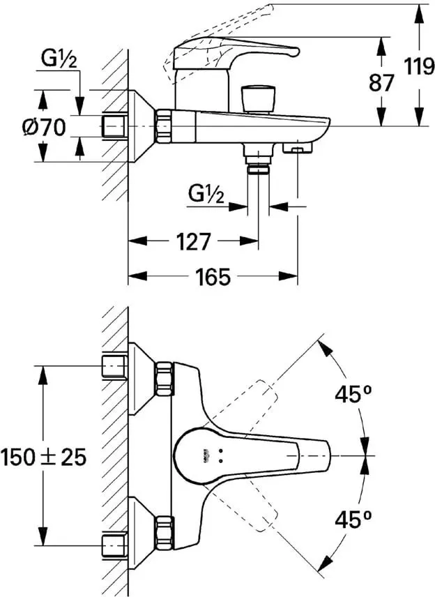 Смеситель для ванны Grohe Eurosmart New 33300002