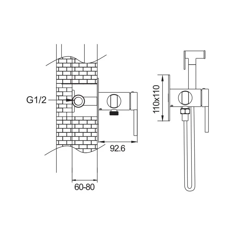 Гигиенический душ со смесителем Rose R235T, оружейная сталь