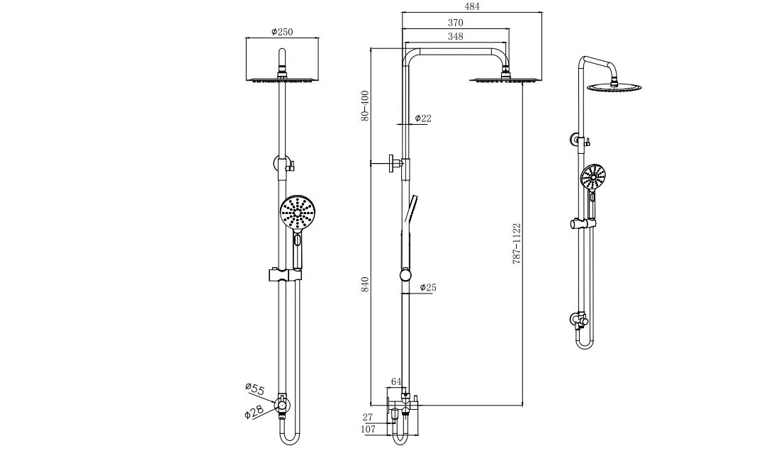 Душевая система AQUATEK Reno 3jet 250мм AQ2046CR