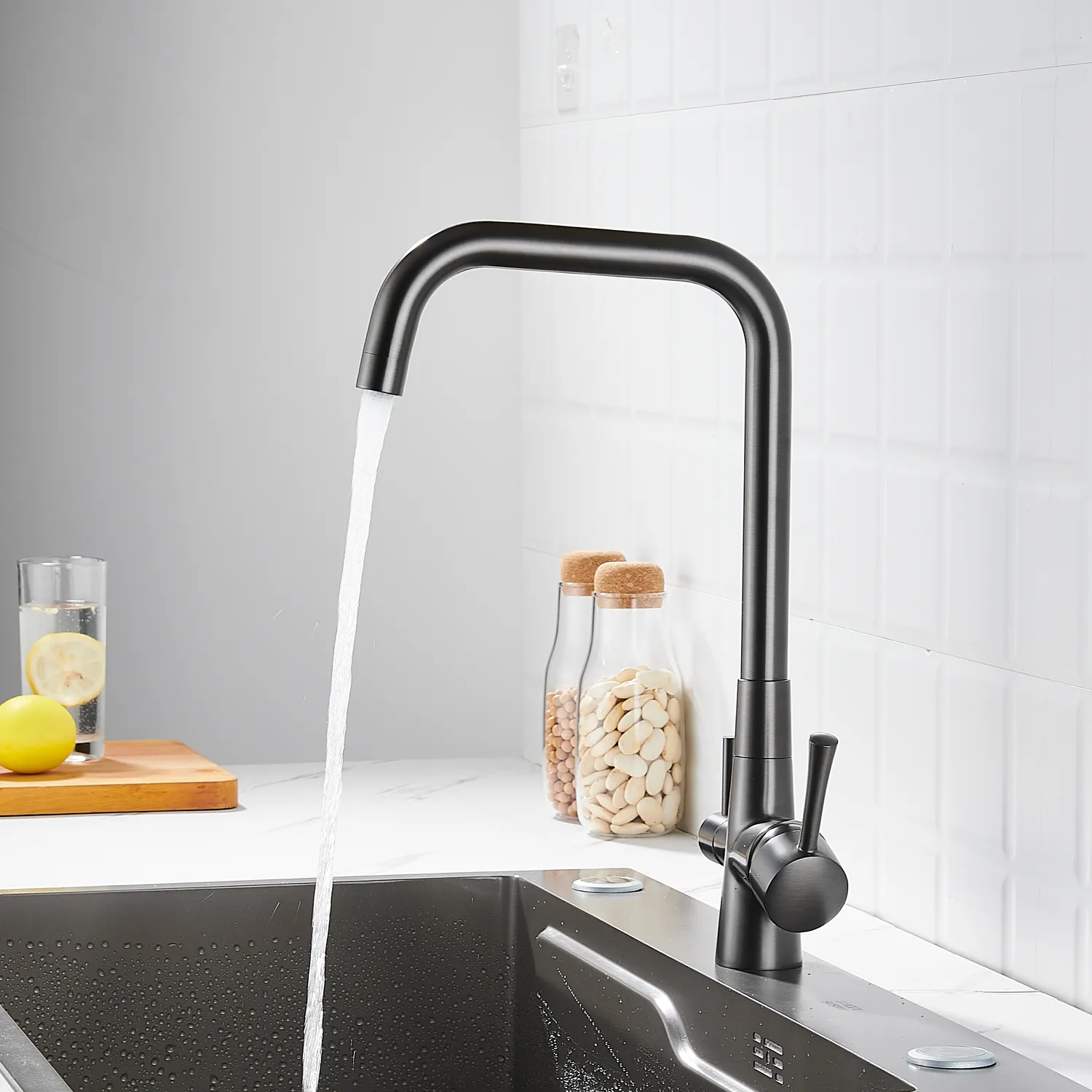 Смеситель для кухни с подключением фильтра Shevanik S528T, оружейная сталь