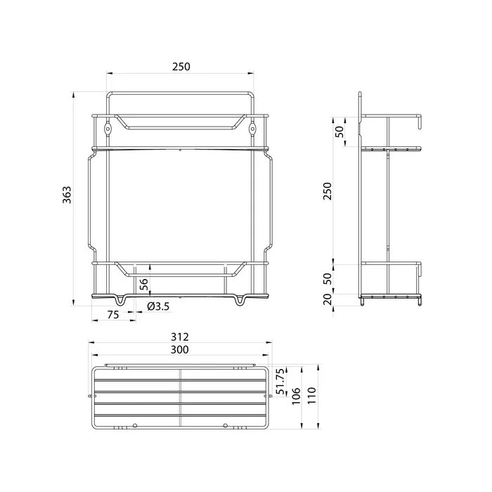 Полка двухъярусная прямая Milardo Grid проволока стальная, хром (GRICS2CM44)