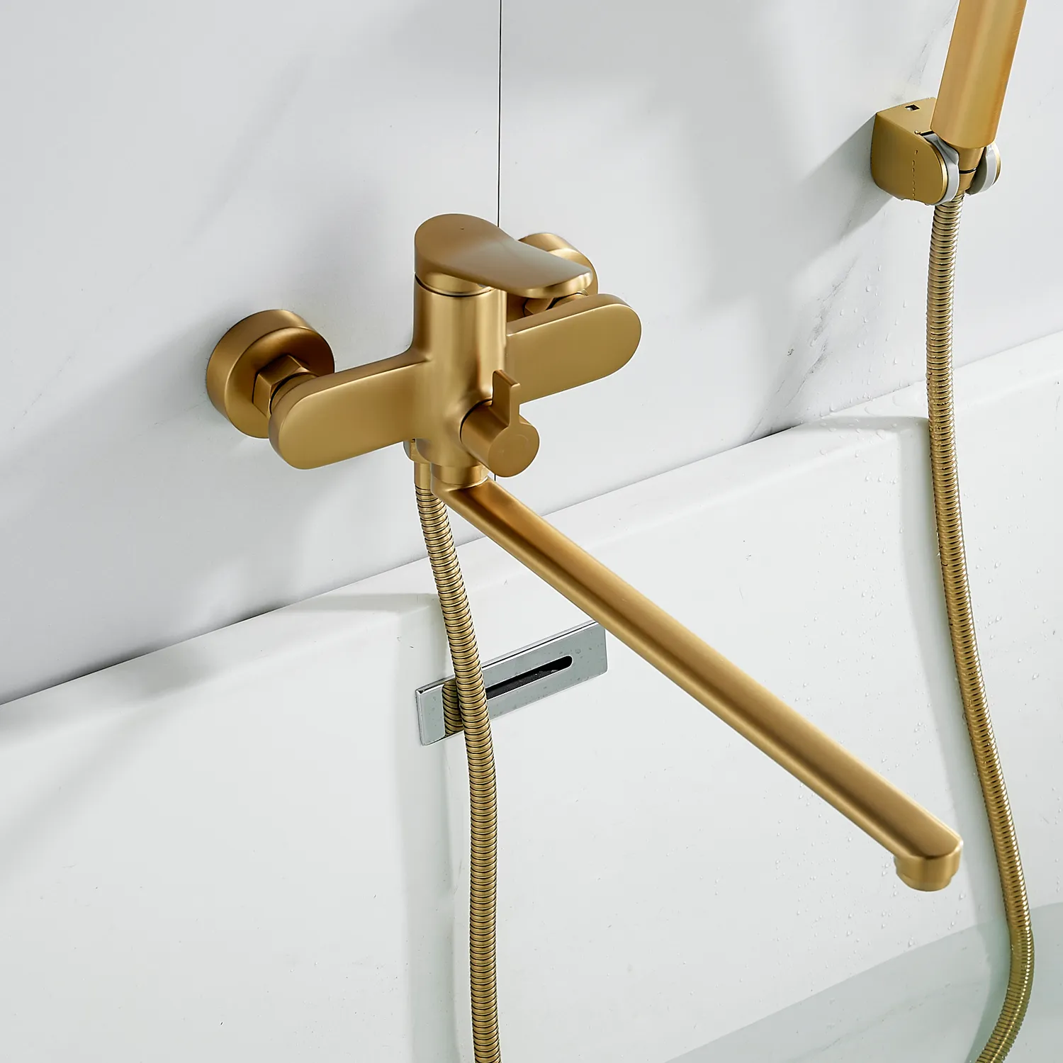 Смеситель для ванны Shevanik S4322G, золотой сатин