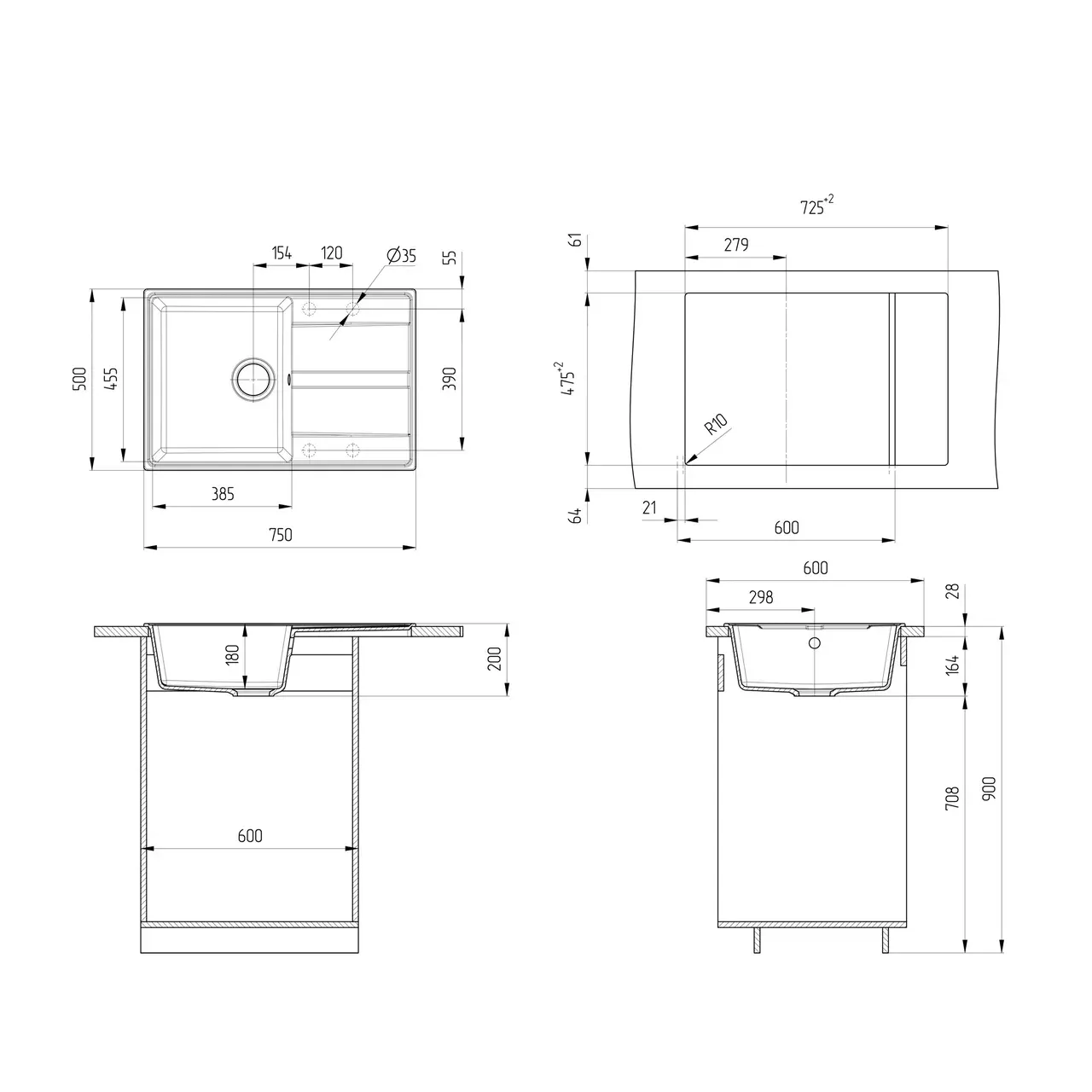 Кухонная мойка Ulgran Quartz Prima 750-10, песок