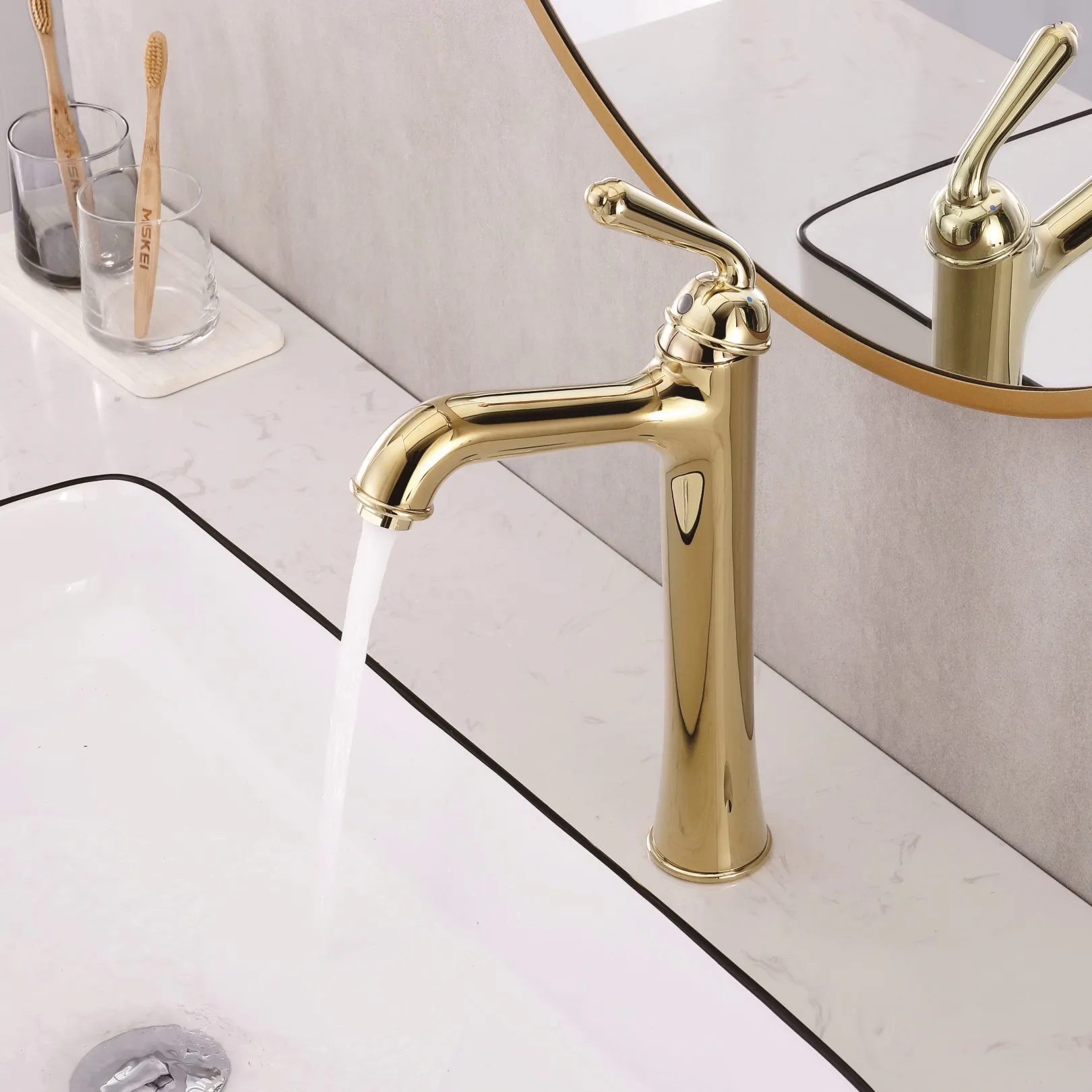 Смеситель для раковины высокий Rose R02E R0211E, золото