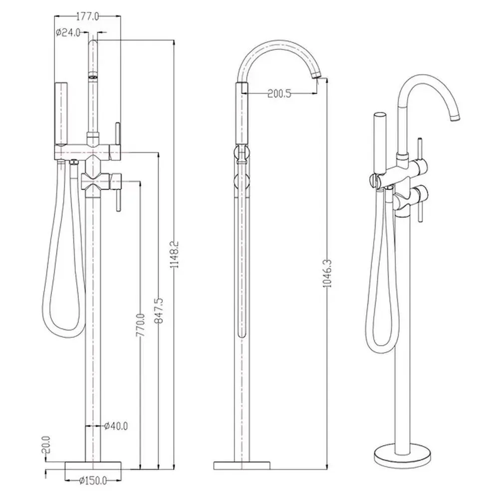Смеситель напольный для ванны Grocenberg GB900BG, графит