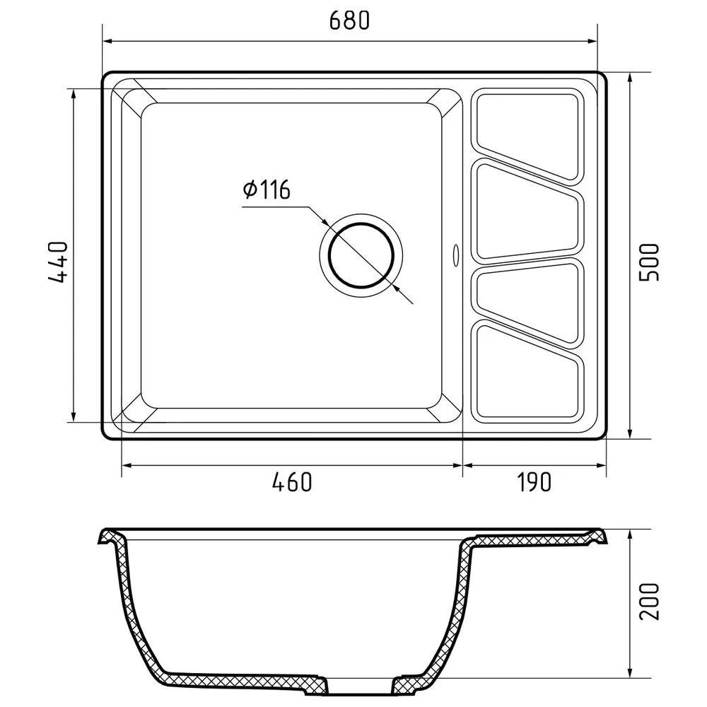 Кухонная мойка GranFest VERTEX 680L, топаз