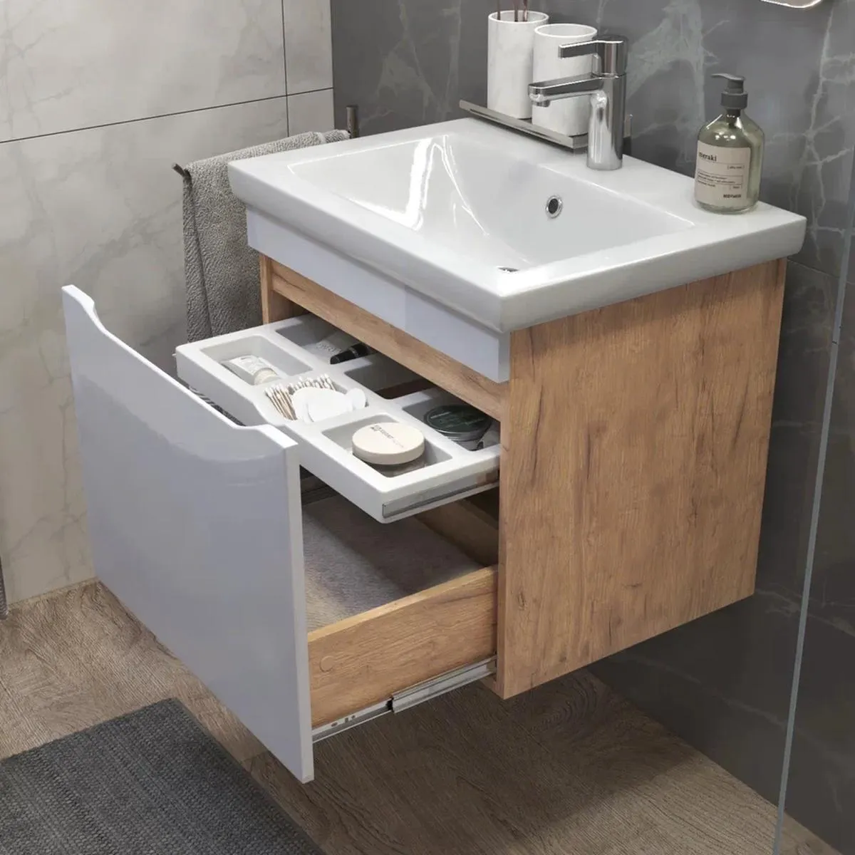 Тумба с раковиной подвесная VIGO Grani 057 дуб золотой, 60 см