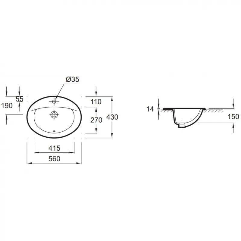 Раковина встраиваемая  Jacob Delafon Patio (E4155-00)