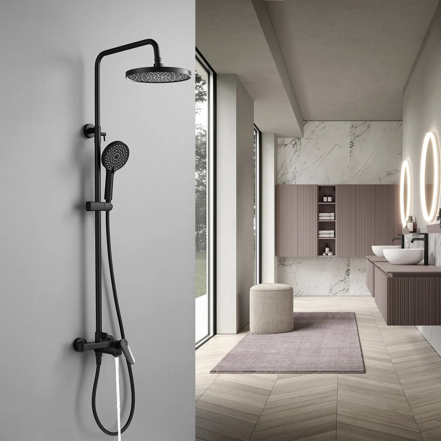 Душевая система Shevanik S4336H, черный