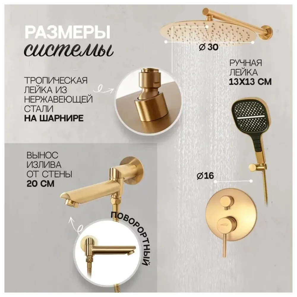 Душевая система встраиваемая Hansberge H6095MG, матовое золото