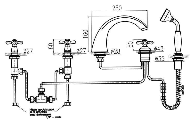 Смеситель на борт ванны Rav Slezak Morava MK169.5P