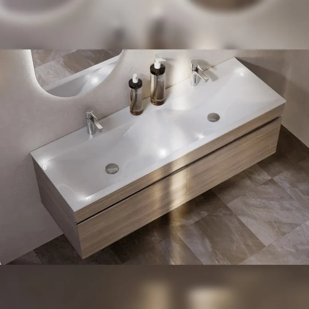 Тумба с раковиной подвесная Velvex Pulsus tp.PUL.PUL.140.2Y дуб сонома, 140 см