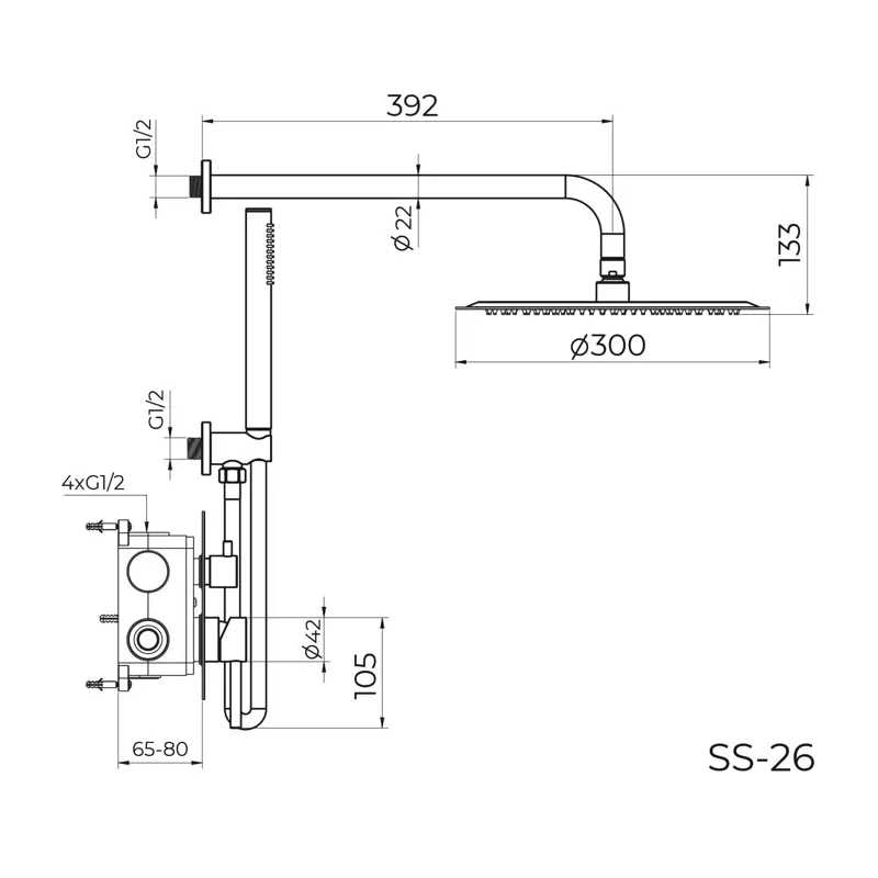 Душевая система встраиваемая Knotlor SS-26/GM, вороненая сталь