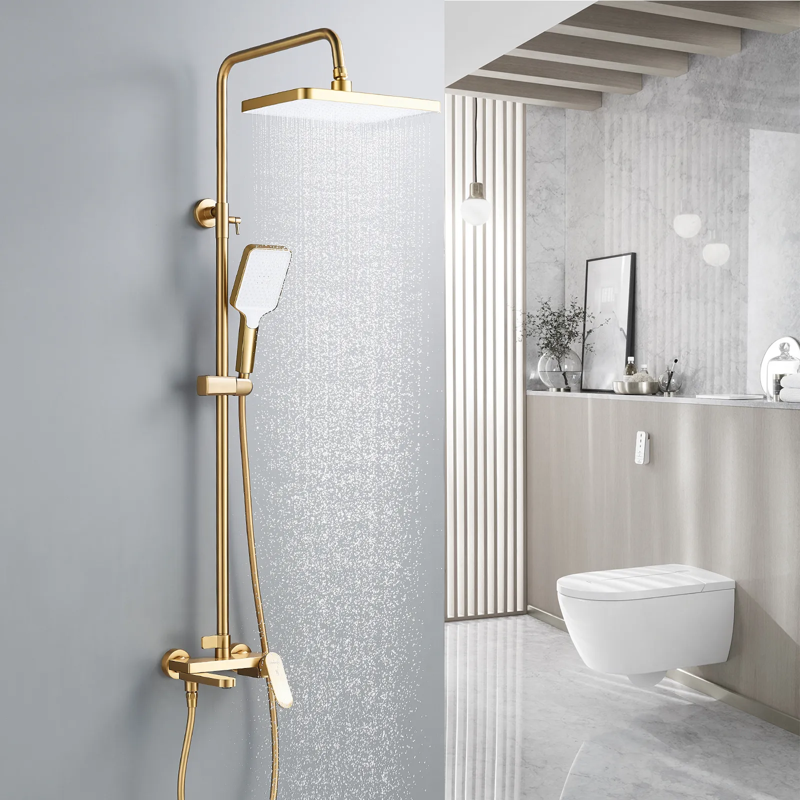 Душевая система Shevanik S4536G, золотой сатин