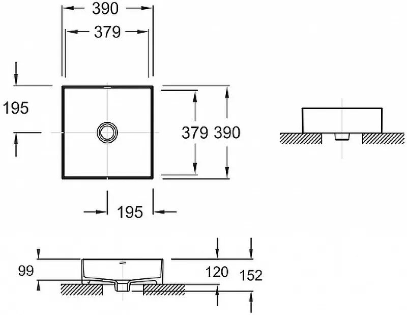Накладная раковина Jacob Delafon Delta Pure E90011-0, тонкая керамика, 39*39