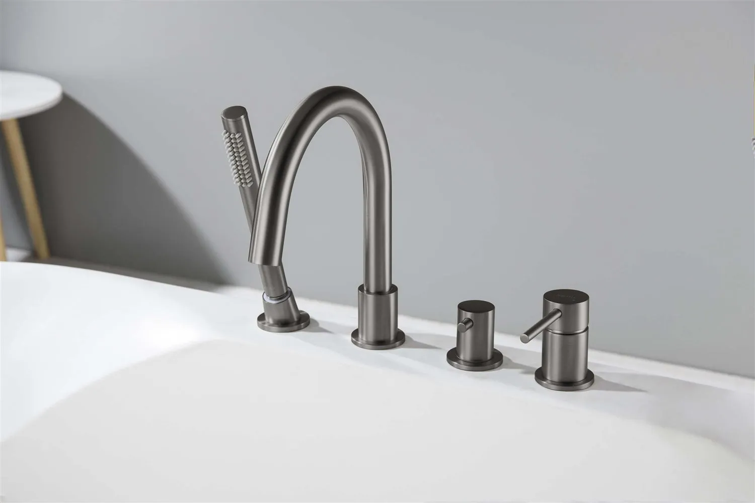 AQ1348BGM ЕВРОПА смеситель на борт ванны на 4 отв., шлиф. черный хром