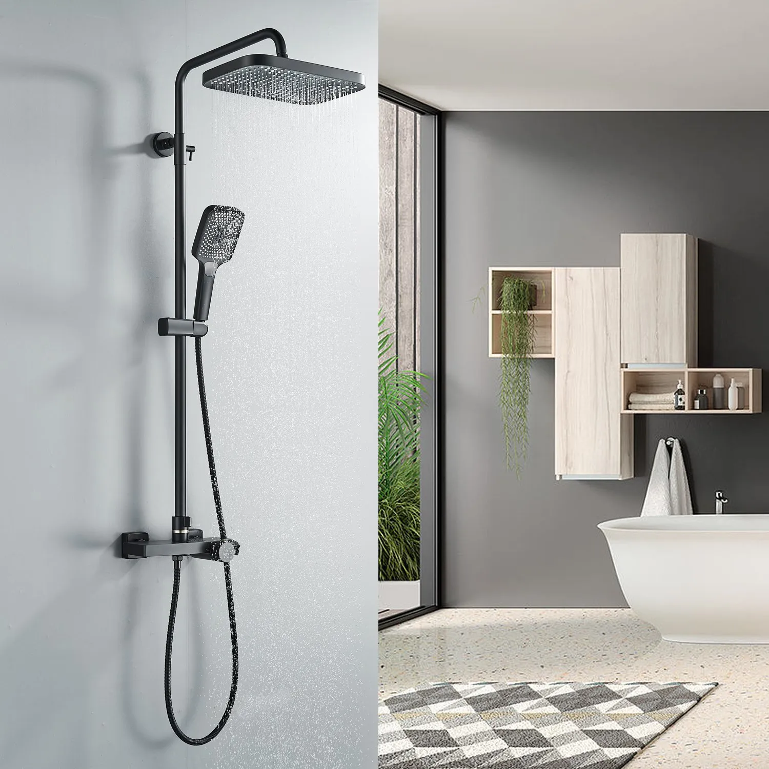 Душевая система с термостатом Rose R1896H-6, черный