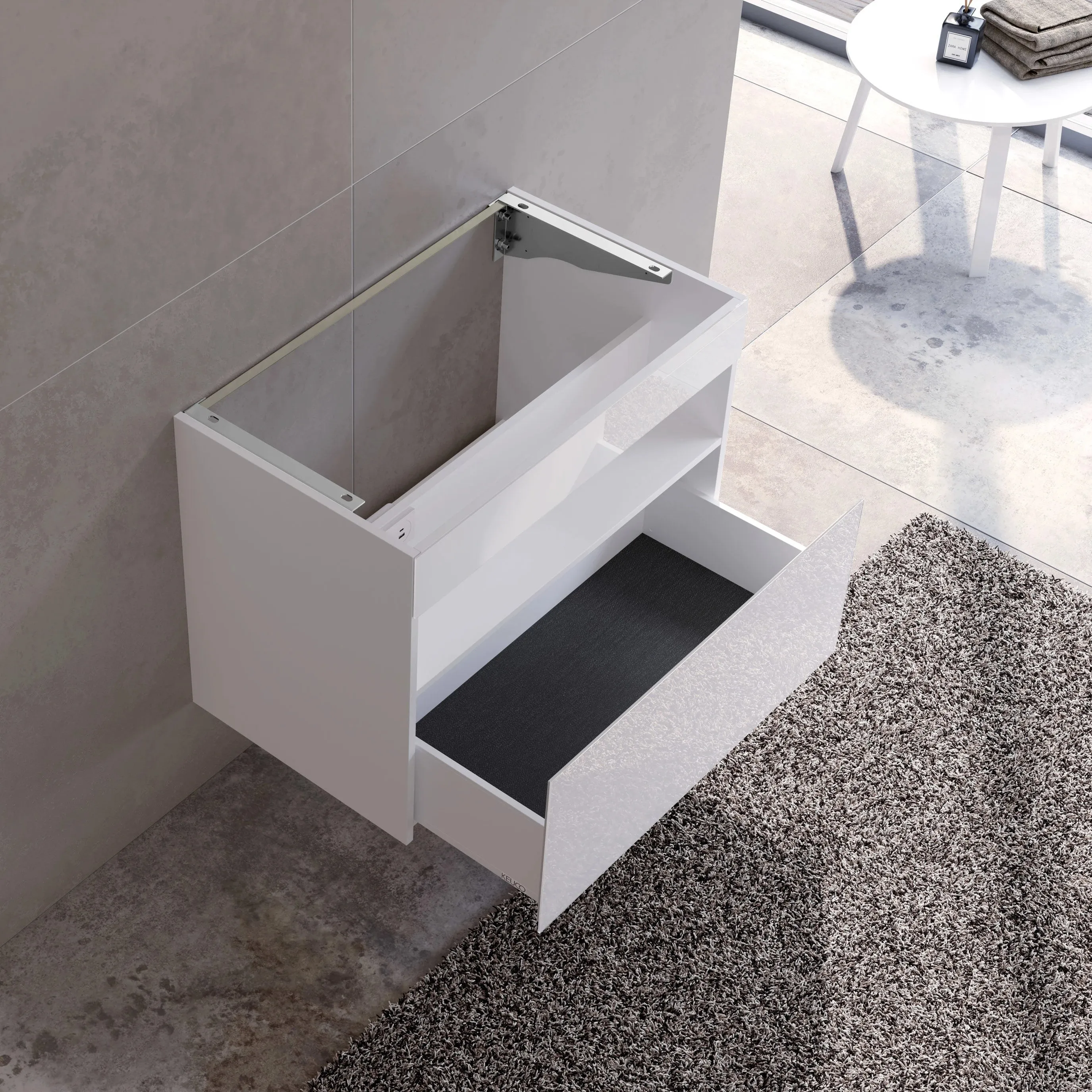32862970100 STAGELINE Тумба под умывальник 800x625x490 mm,подсветка, розетка + USB/USB-C, 1 выдвижной ящик, сифон 1 1/4 x 32, Вулканит/Вулканит