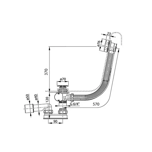 Слив-перелив для ванны Ravak 57 см, черный матовый, полуавтомат,