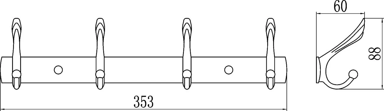 Планка с крючками  Savol 4 крючка (S-00114C)