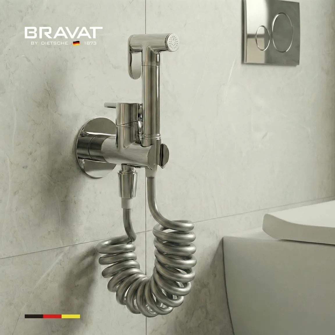 Гигиенический душ со смесителем с пружинным шлангом BRAVAT (D9192CP-SW)