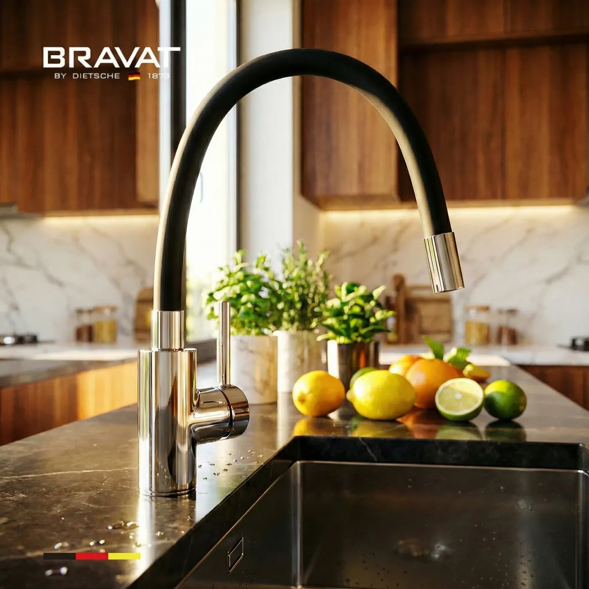 Смеситель для кухни с гибким изливом черный BRAVAT (F7800931CP-SW)