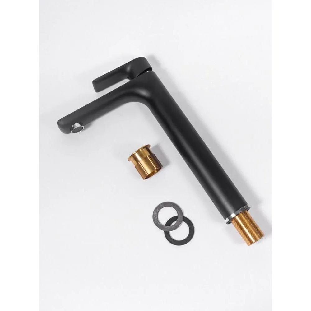 Смеситель для раковины высокий Hansberge H2099BC, черный/хром