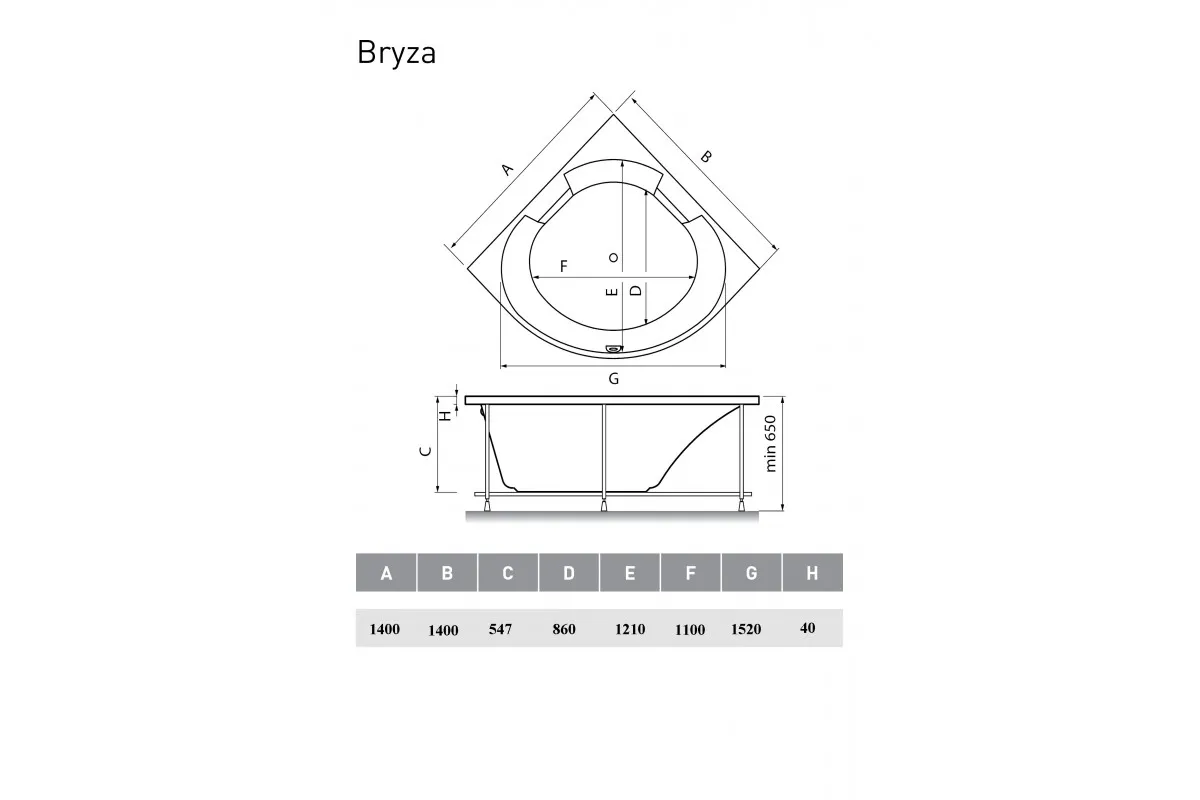 Ванна акриловая Vayer Bryza Гл000006820, 140x140