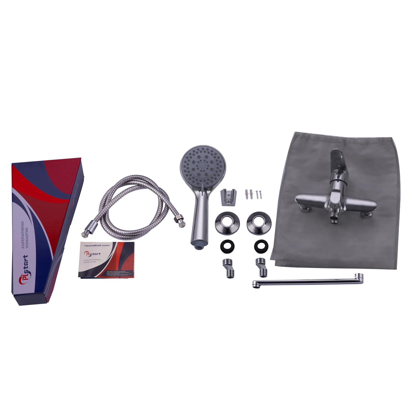 Смеситель ванно-душевой с душевым гарнитуром Plstart хром (PD22053)