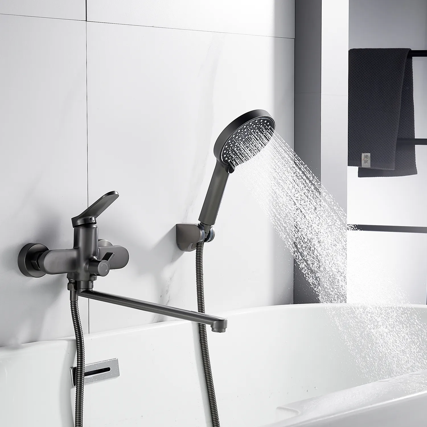 Смеситель для ванны Shevanik S4322T, оружейная сталь