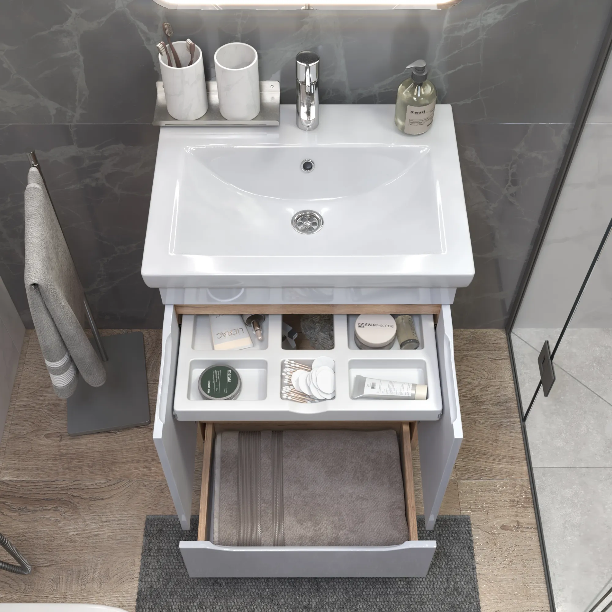 Тумба с раковиной напольная VIGO Grani 284 дуб золотой, 60 см