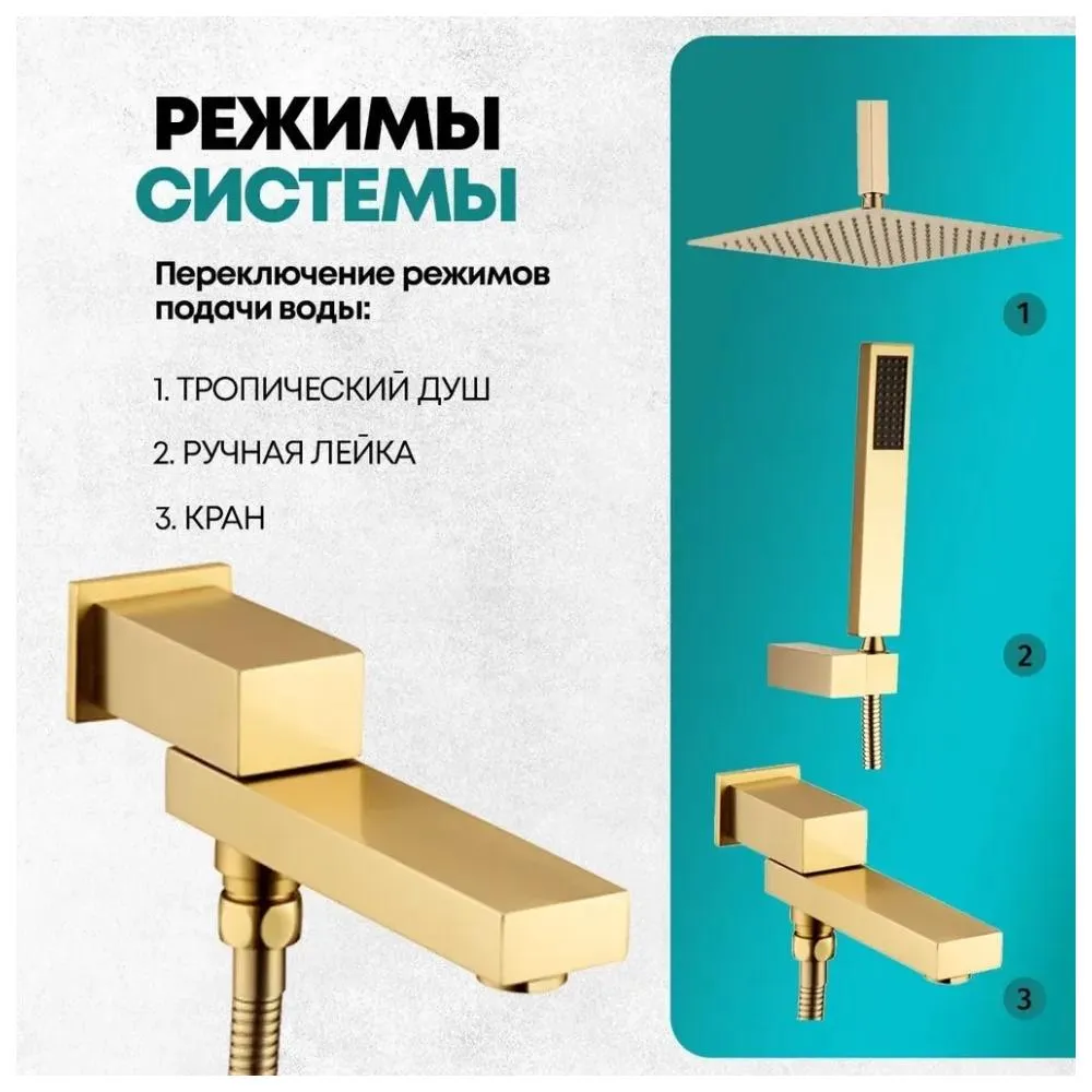 Душевая система встраиваемая Grocenberg GB5089MG-2, матовое золото