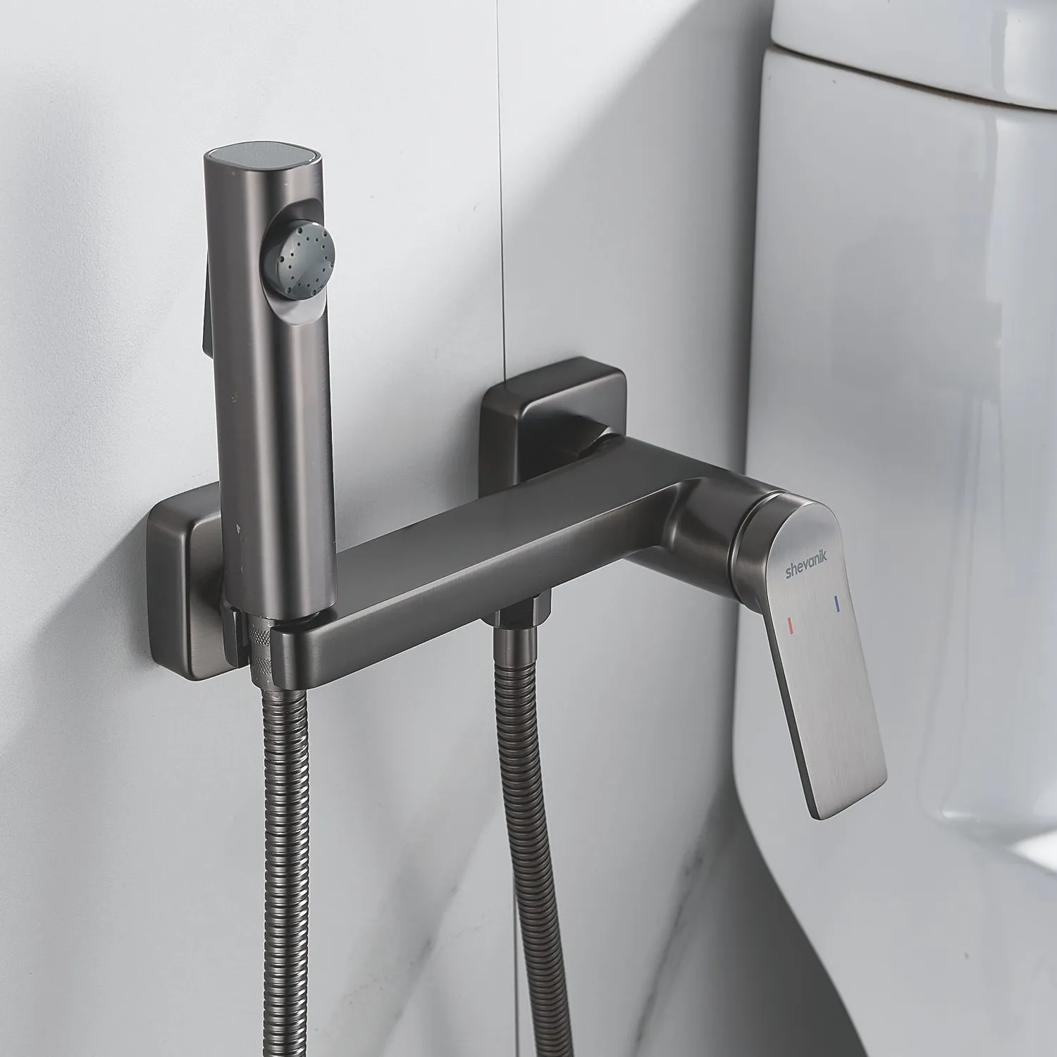 Гигиенический душ со смесителем Shevanik S4105T-1, оружейная сталь