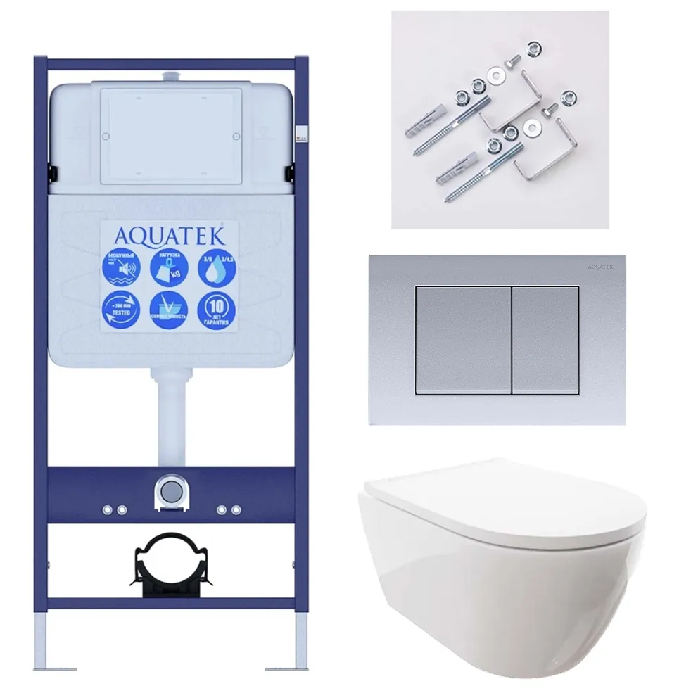 SET AQUATEK ПОЛАРИС (рама AQUATEK Standard INS-0000012+унитаз ПОЛАРИС AQ0700-00 с тонким сиденьем soft-close+ крепеж KKI-0000002 +панель KDI-0000011)