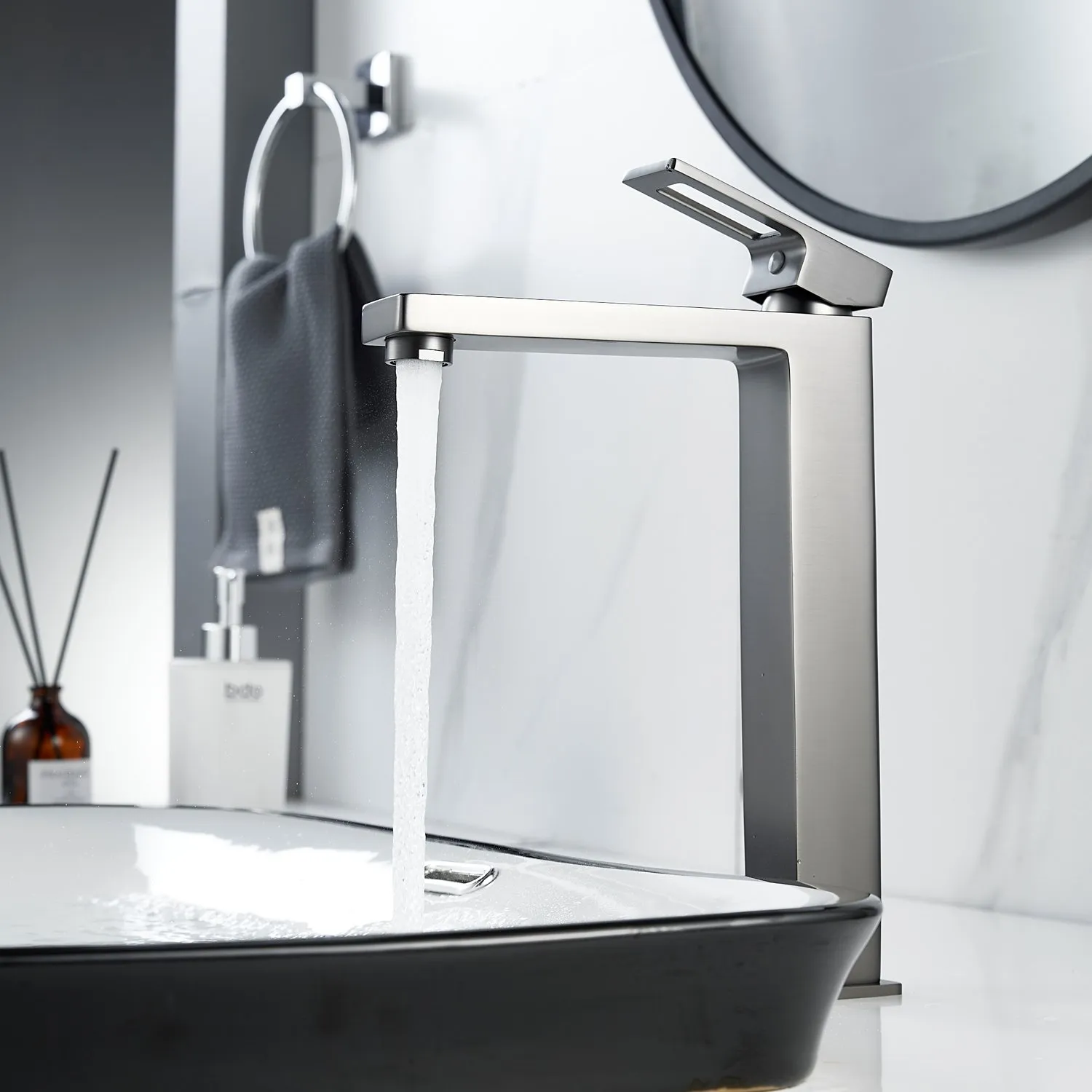 Смеситель для раковины высокий  Raffine F1196T, оружейная сталь