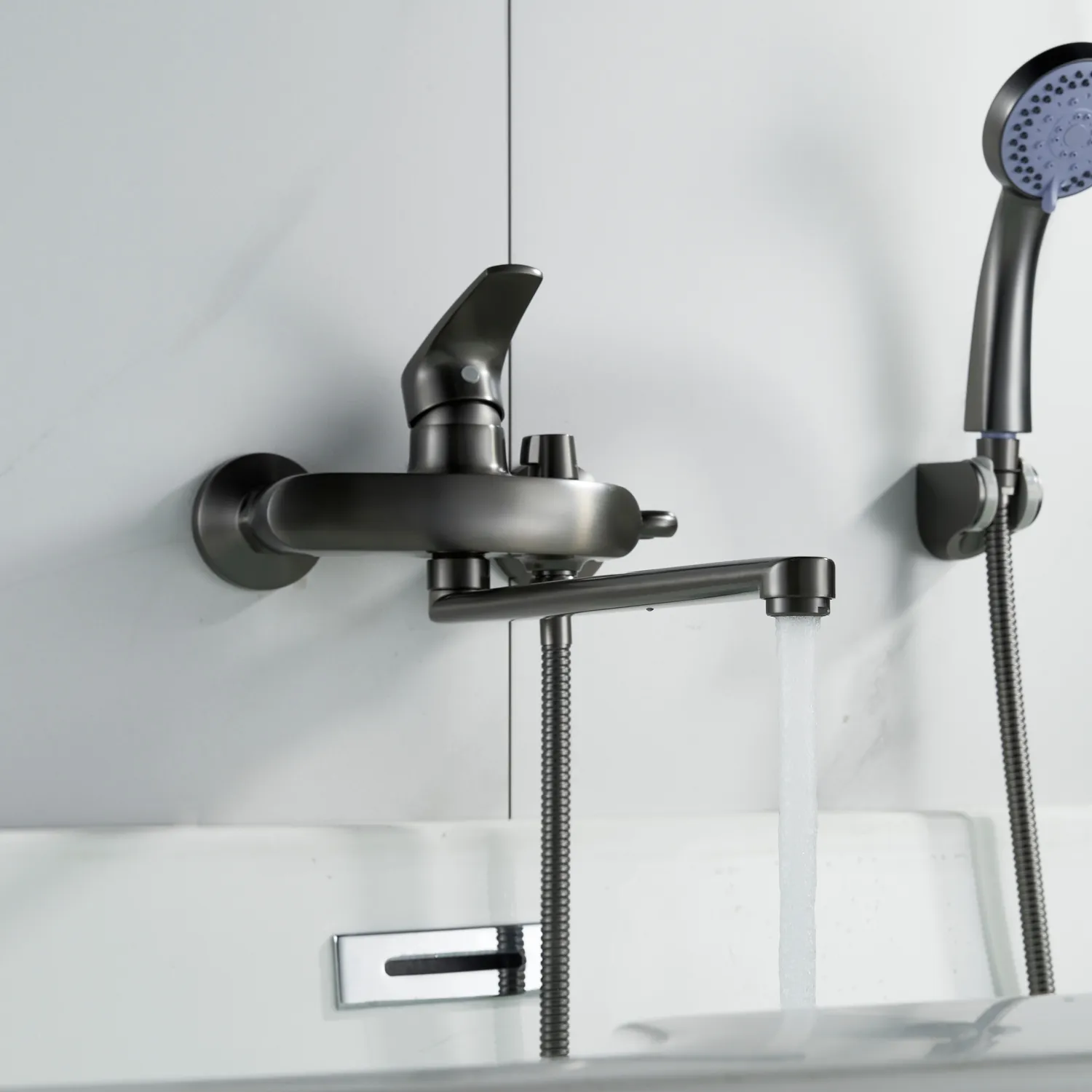 Смеситель для ванны Shevanik S5072T, оружейная сталь