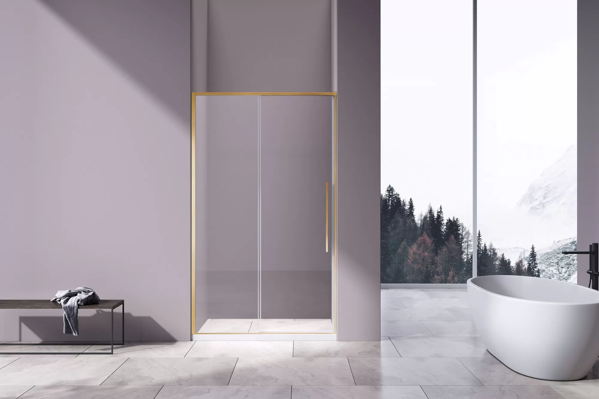 Душевая дверь Vincea Slim-N (VDS-4SN120CLG) 1200х1950 мм, брашированное золото, стекло прозрачное